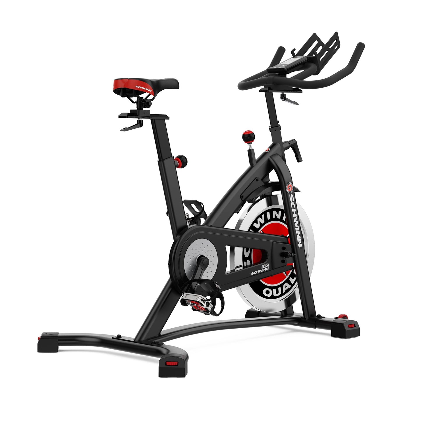 Black and red exercise bike on a white background