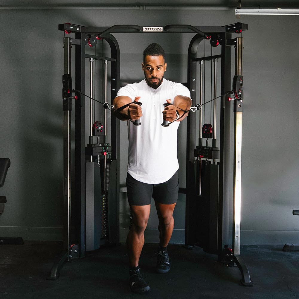 Man using a cable machine in a gym setting