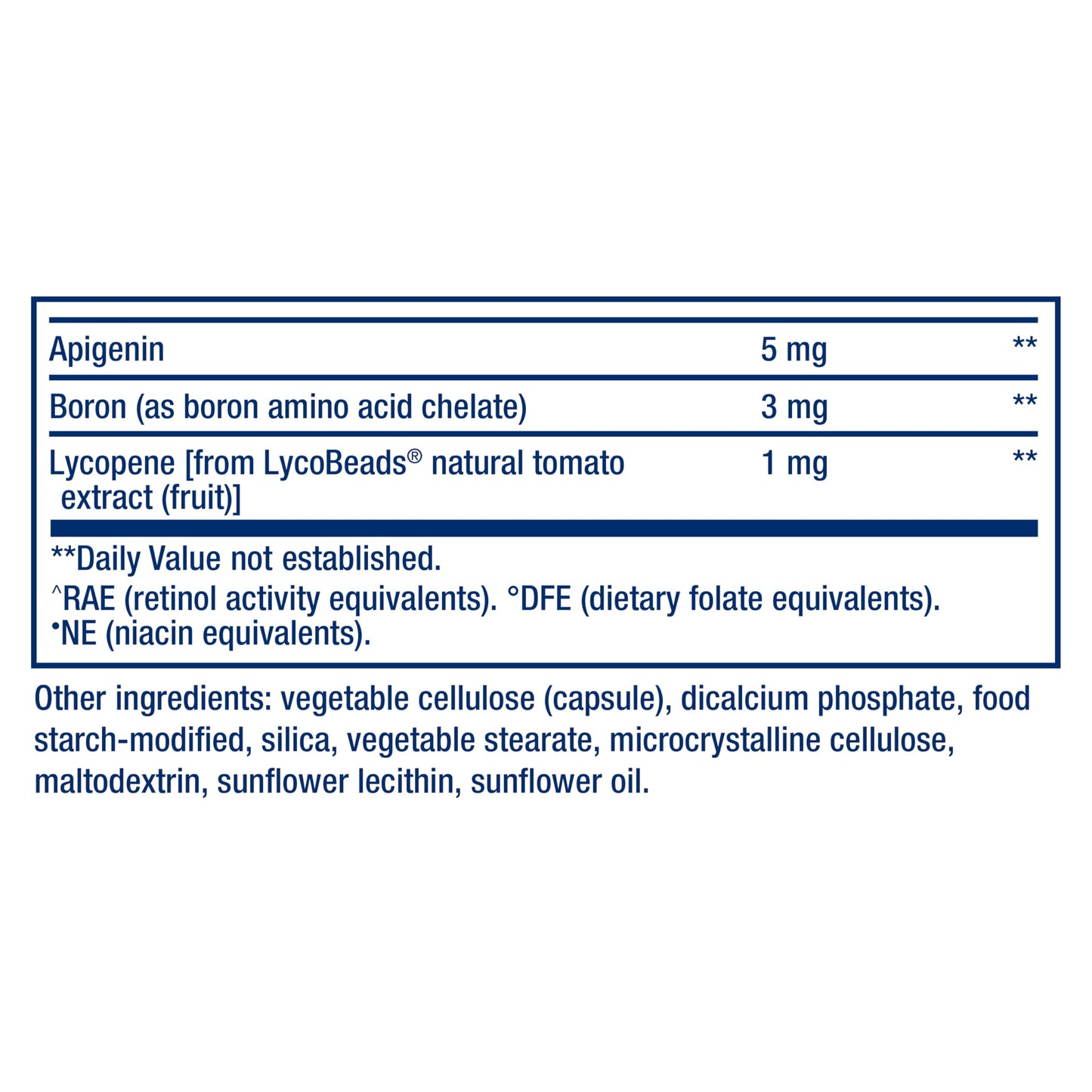 Nutritional label with vitamins and minerals on a white background