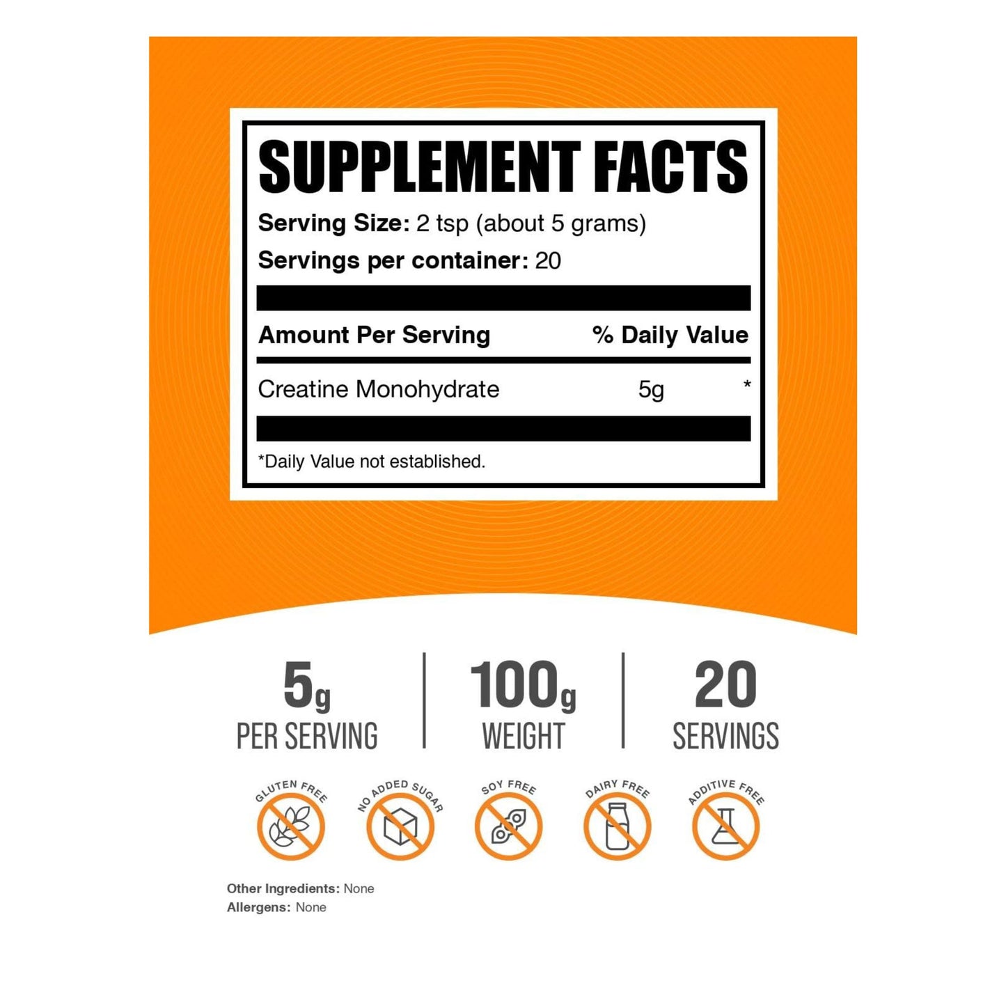 Supplement facts label with orange border on a white background