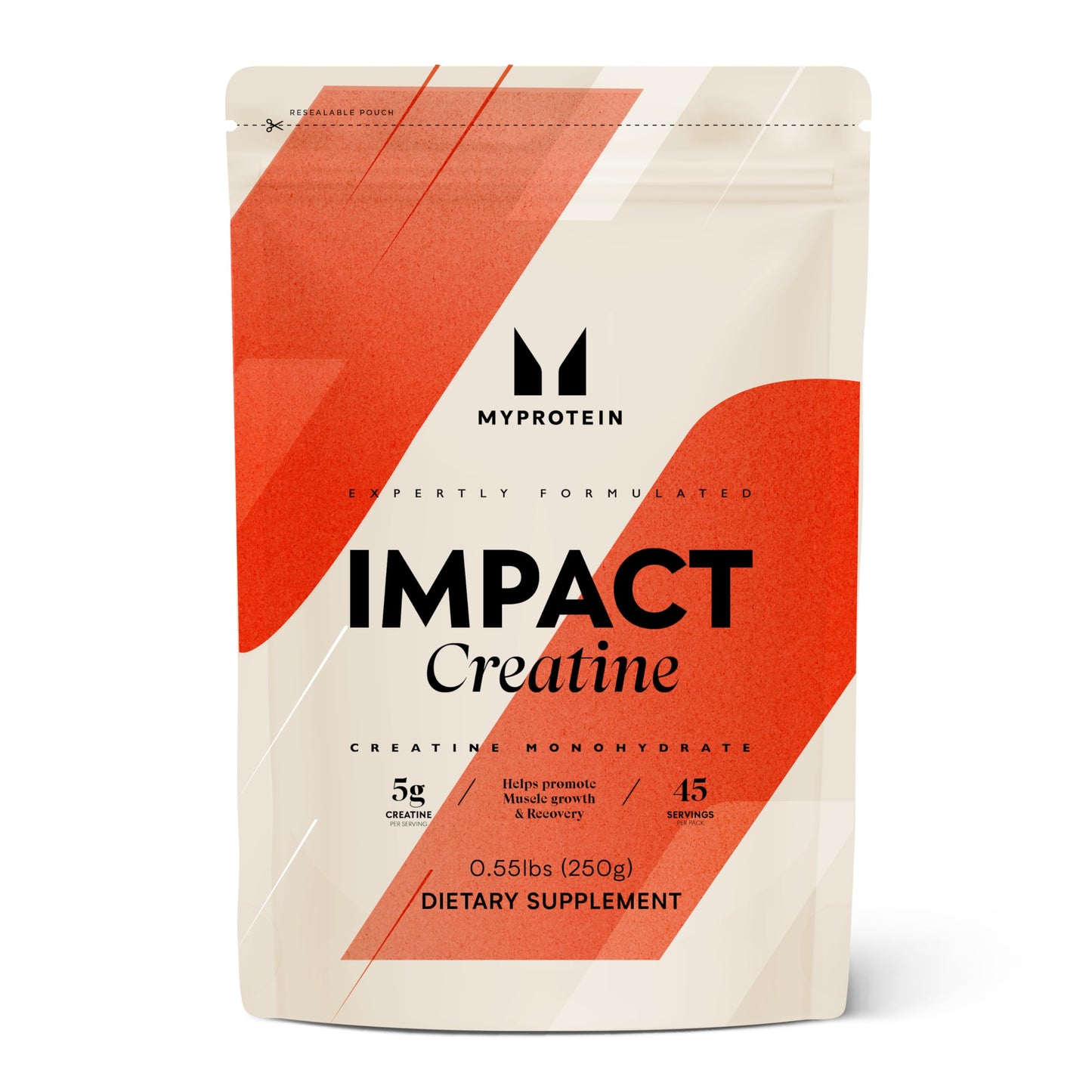 MyProtein Impact Creatine supplement package on a white background