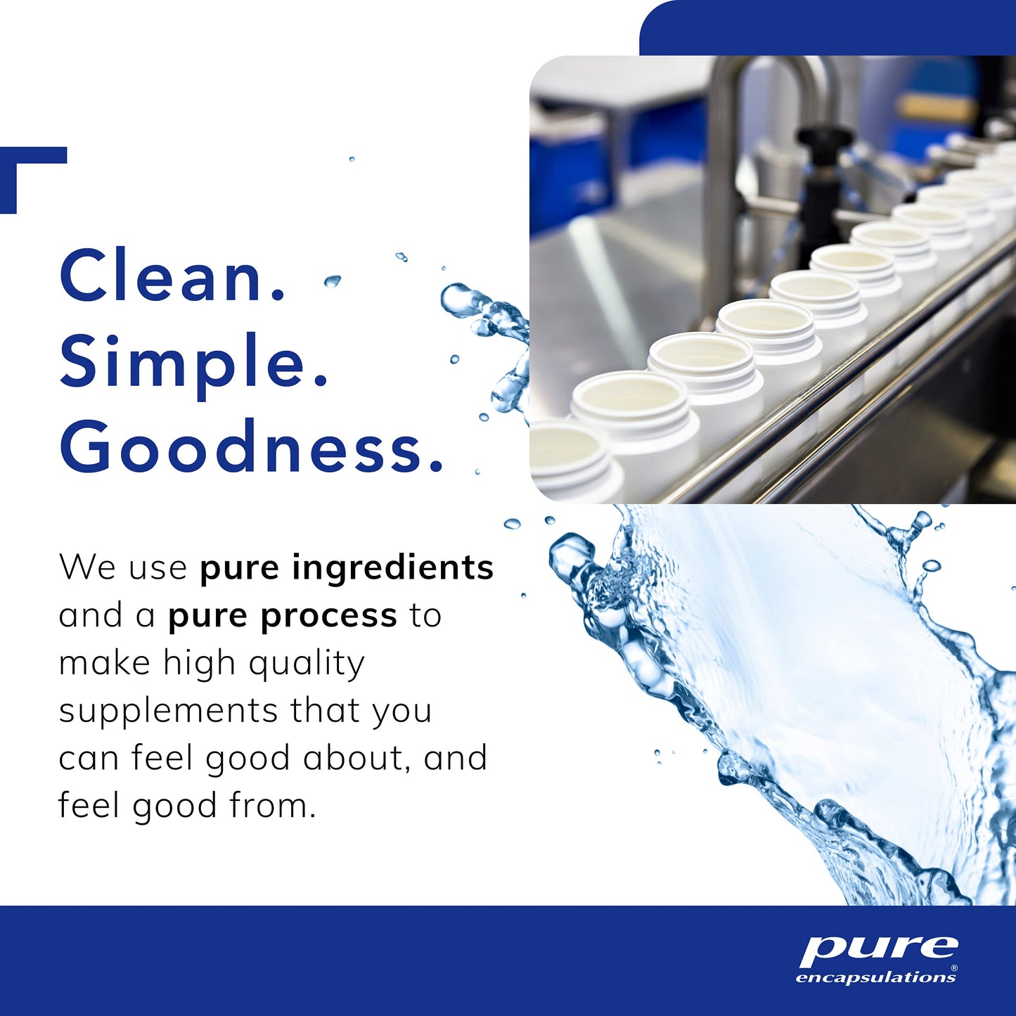 Advertisement for pure encapsulations with text and imagery of a production line.
