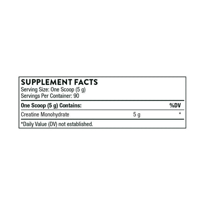 Supplement facts label for creatine monohydrate on a white background