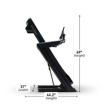 Black adjustable stand with measurements on a white background