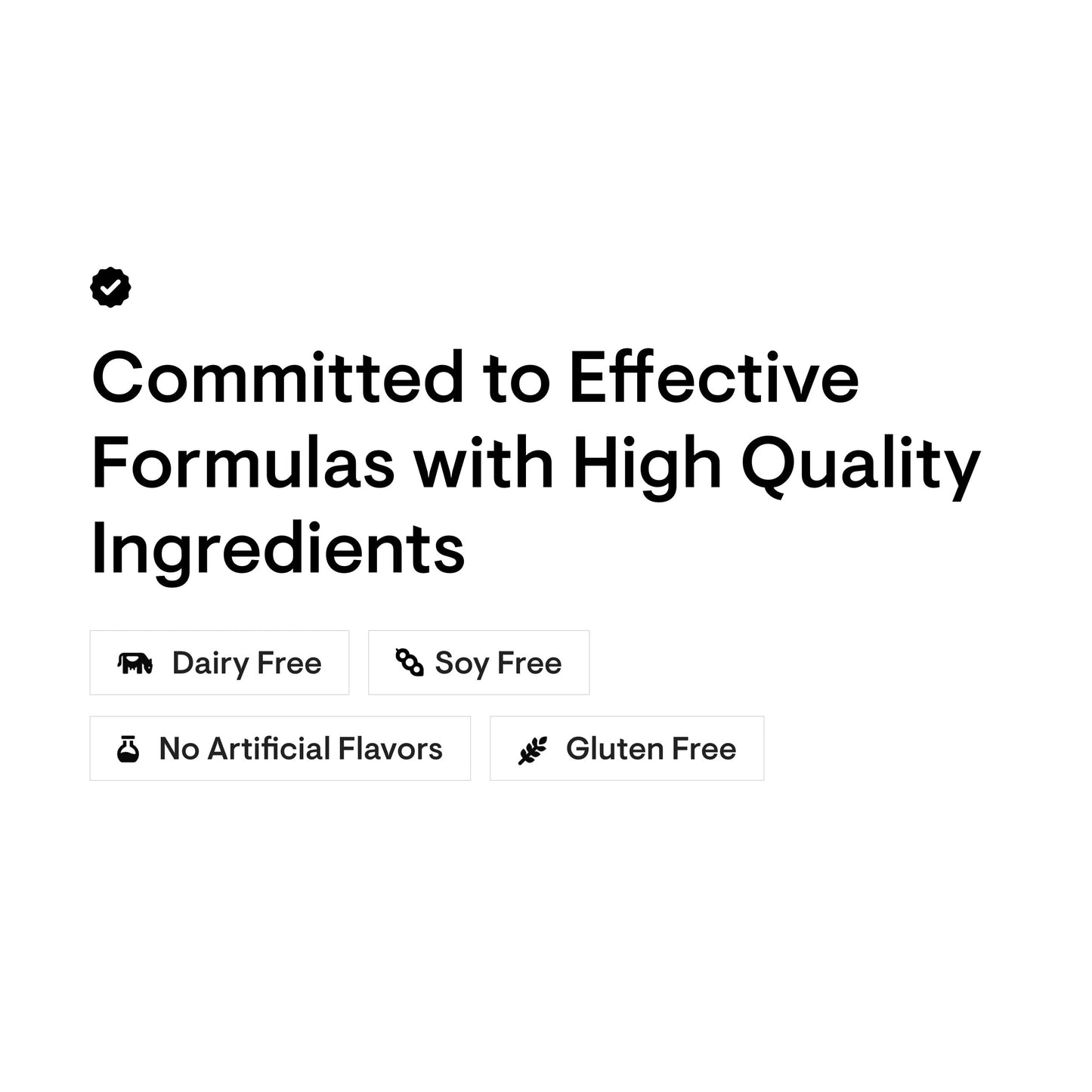 Text on a white background about product formulation and ingredient quality.