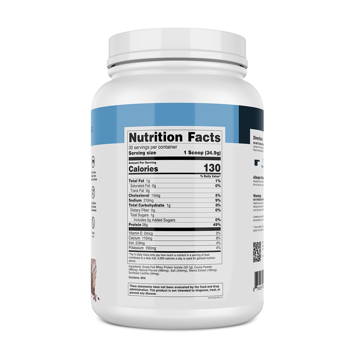 Nutrition facts label on a supplement container with a white background