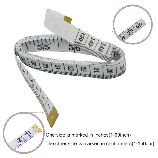 Measuring tape with dual scale markings on a white background