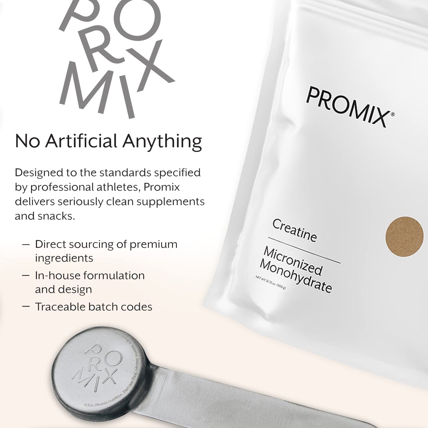 Promix supplement packaging with a scoop on a white background