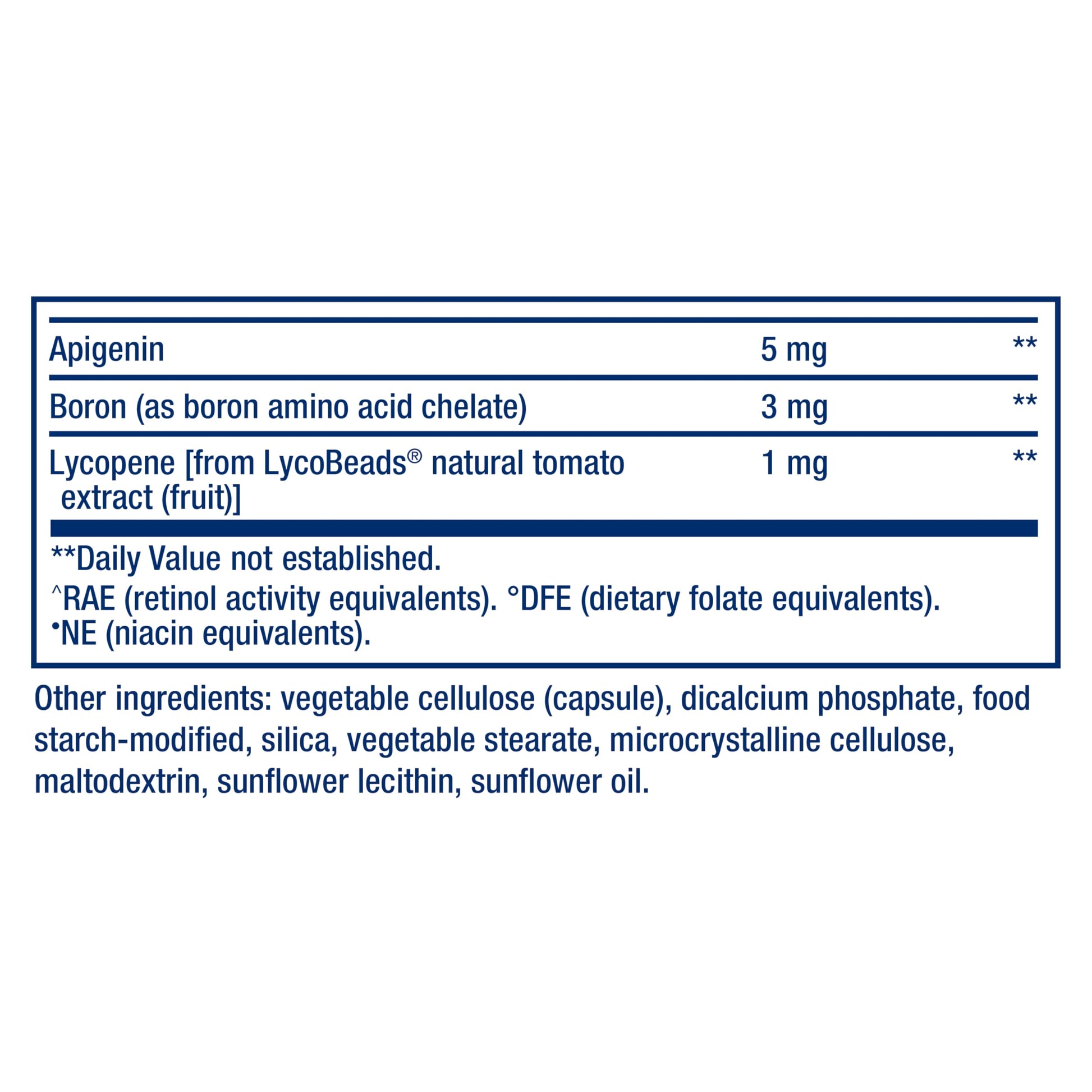 Nutritional label with vitamins and minerals on a white background