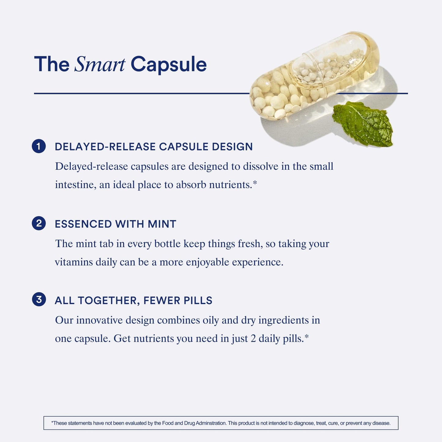 Smart capsule with text explaining its features on a white background