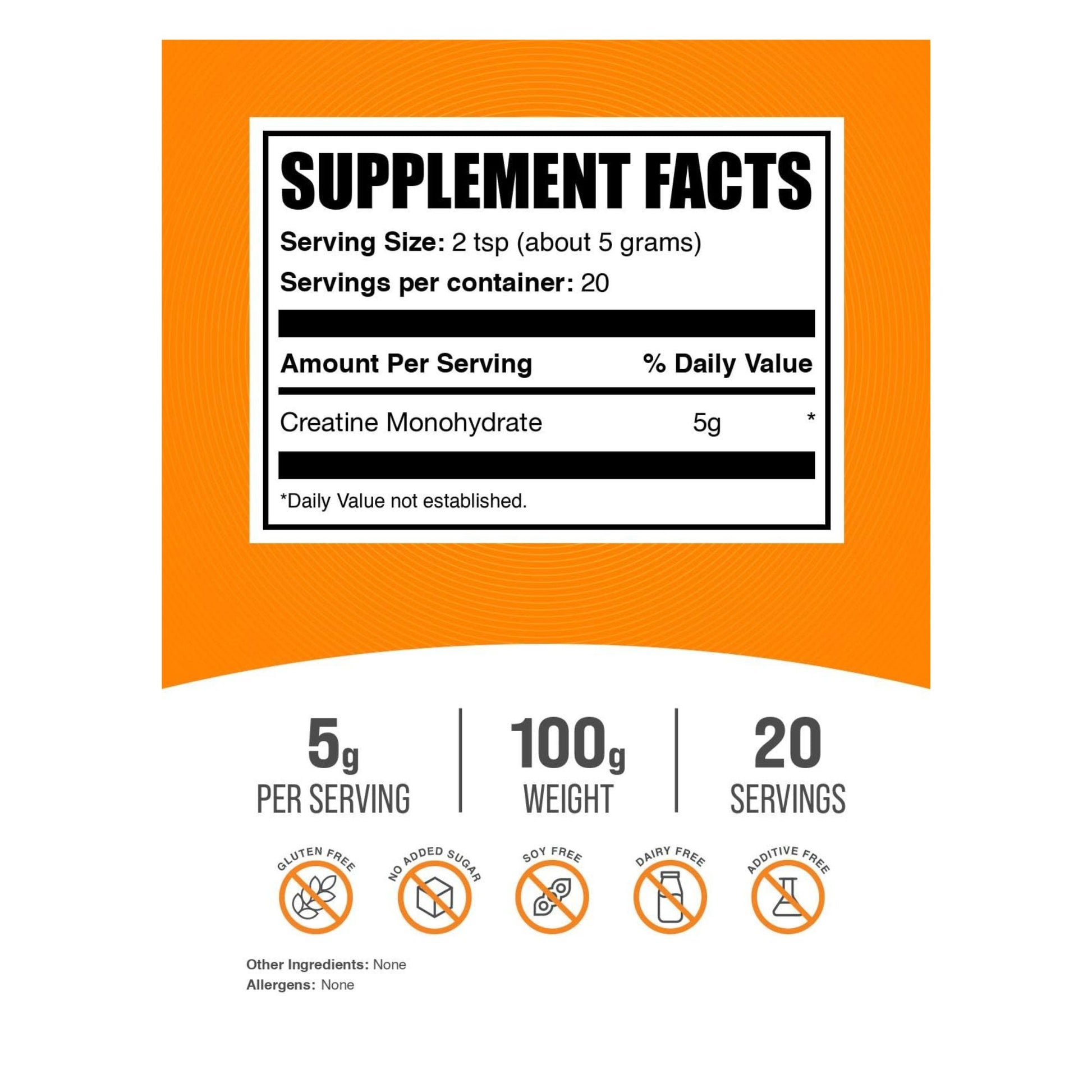 Supplement facts label with orange border on a white background
