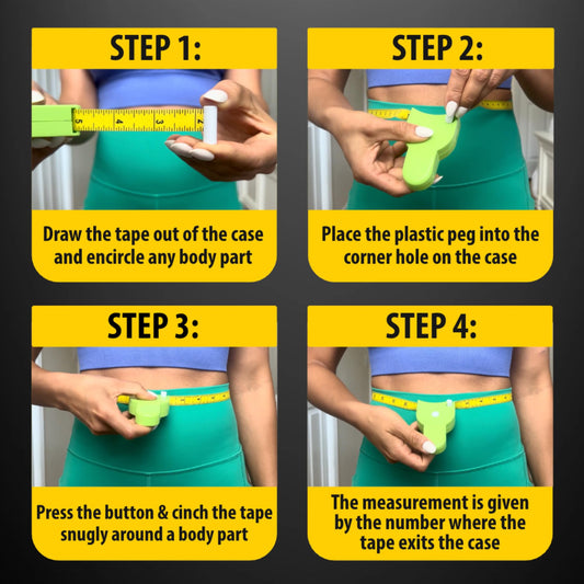Instructions for using a measuring tape with a plastic peg on a dark background
