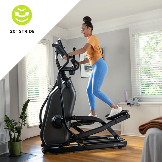 Woman using a Stride elliptical machine in a home setting