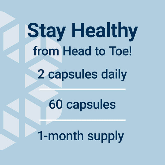 Health supplement advertisement with text on a blue background