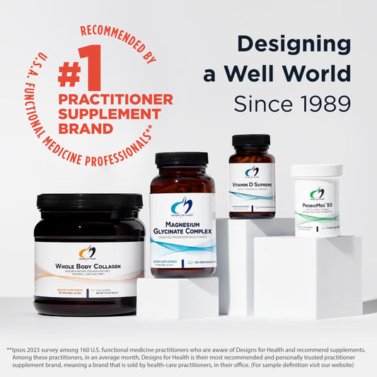 Supplement products with branding and text on a white background