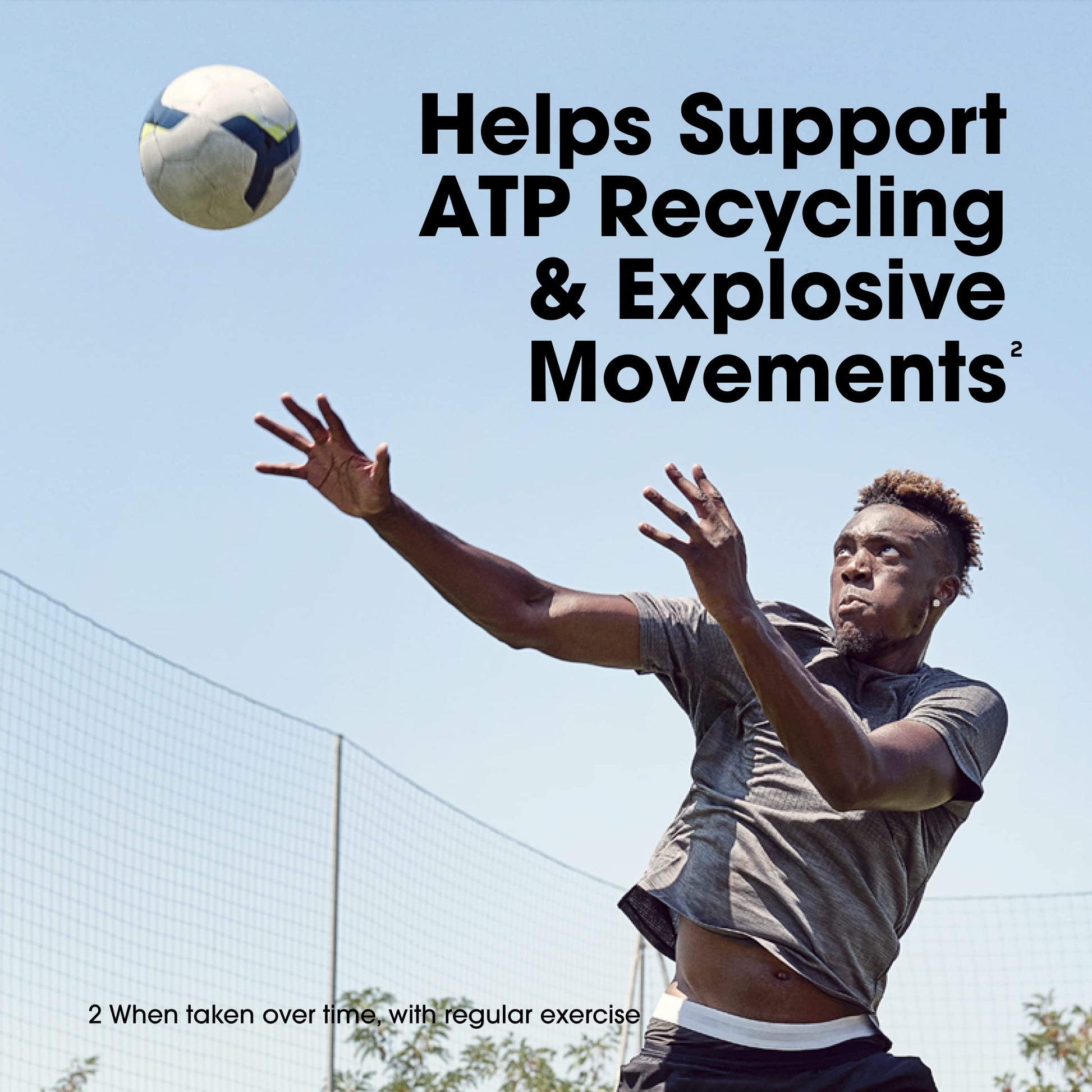 Person playing volleyball with text about ATP recycling and explosive movements.
