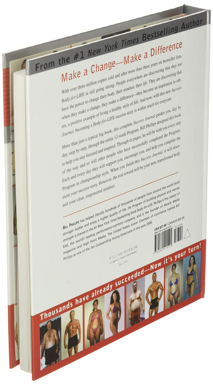Back cover of a book with text and images of people on a white background