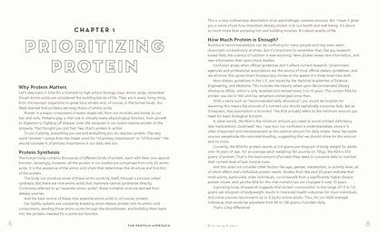 Book page with text on protein synthesis and dietary considerations