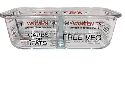 Clear glass container with nutritional labels for women on a white background