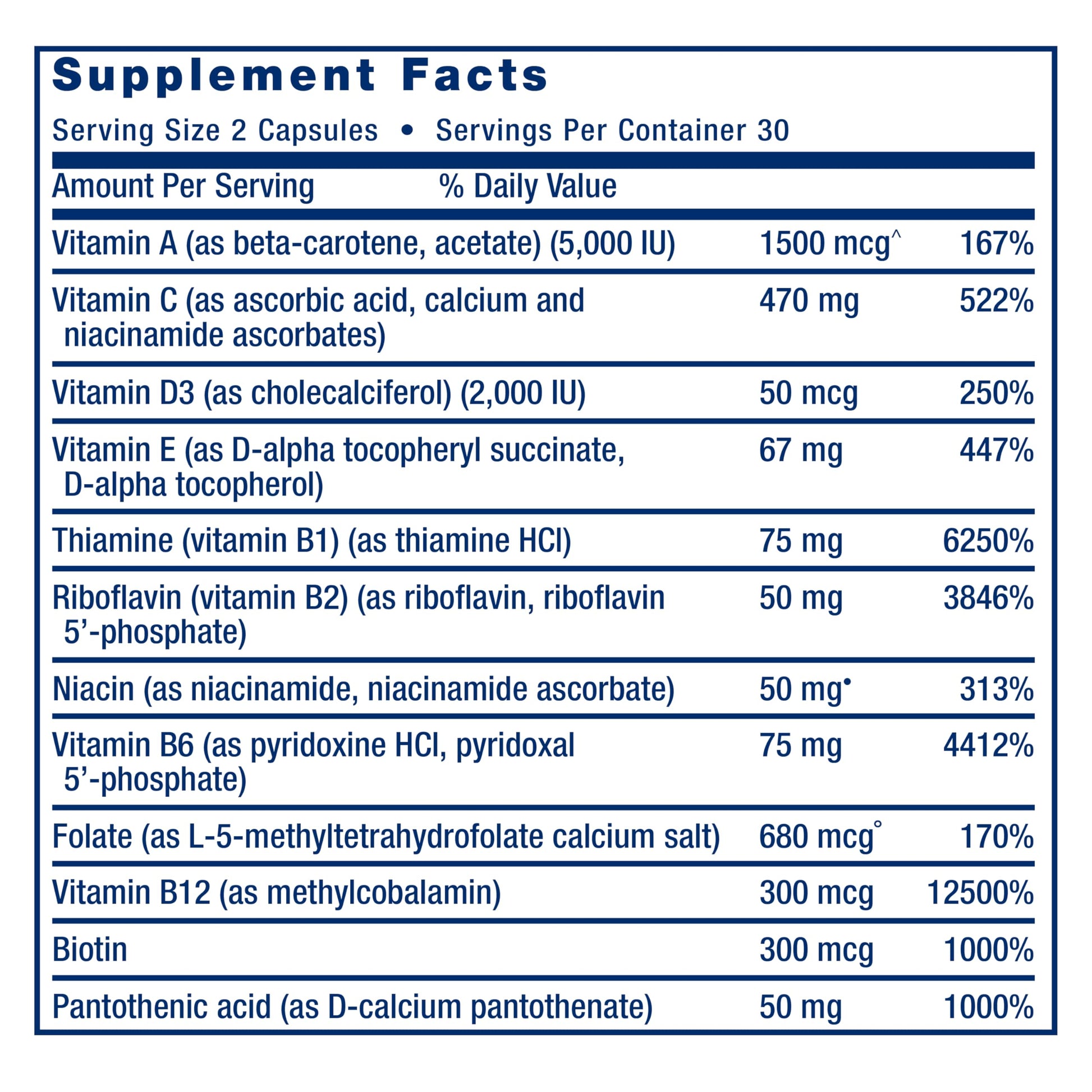 Supplement facts label with detailed nutritional information on a white background
