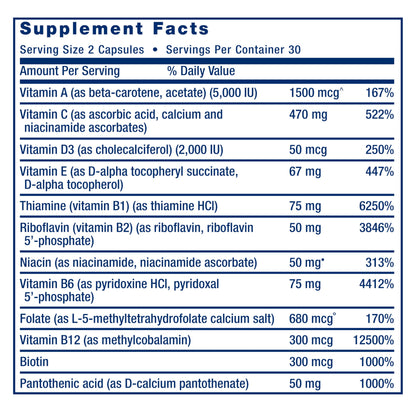 Supplement facts label with detailed nutritional information on a white background