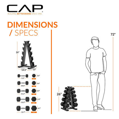 CAP weight rack dimensions and specifications with a person for scale on a white background