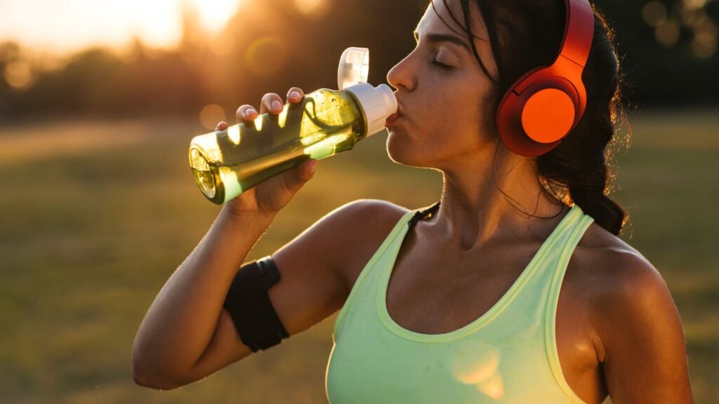 Woman rehydrating after exercise while using creatine to support weight loss and muscle recovery