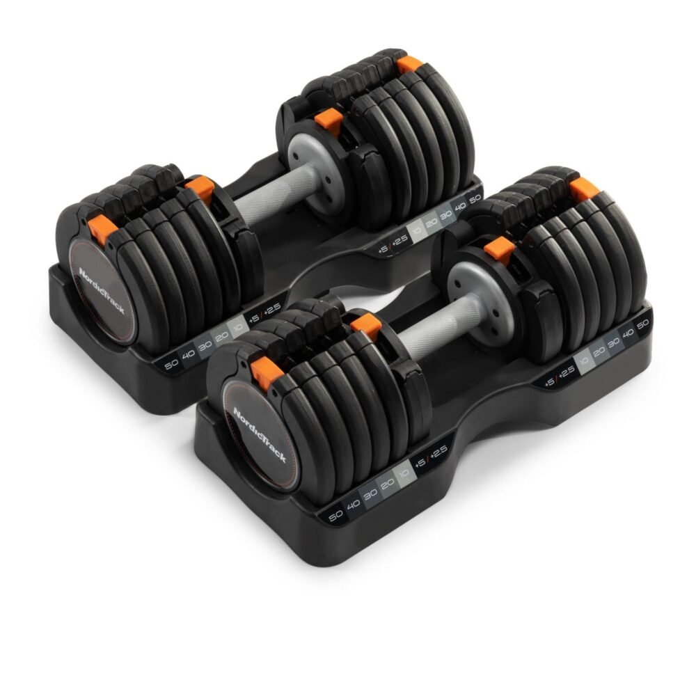 NordicTrack adjustable dumbbells with quick weight selection system for home workouts