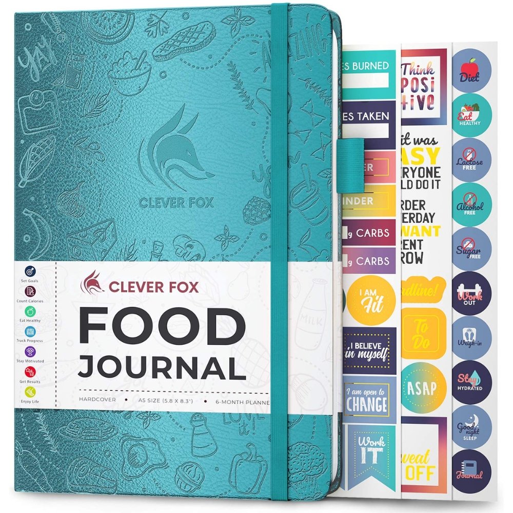 Clever Fox Food Journal calorie tracker and wellness planner with stickers