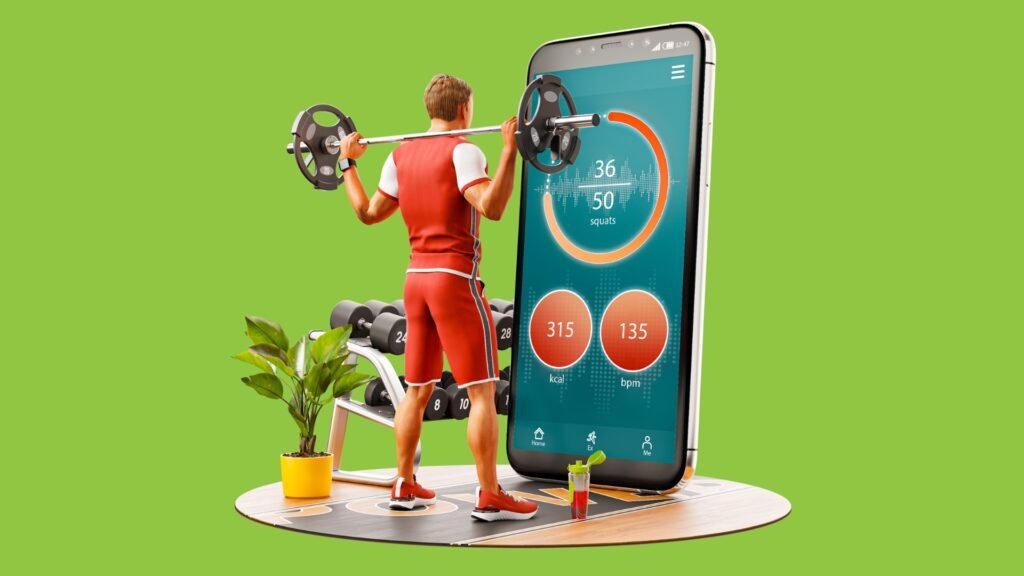 Fitness app tracking squats, calories, and heart rate during strength training